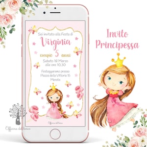 Invito Digitale PRINCIPESSA o FATINA invito festa whatsapp, 1 anno, 2 anni, 3 anni, 4 anni, 5 anni Battesimo, compleanno, comunione, cresima