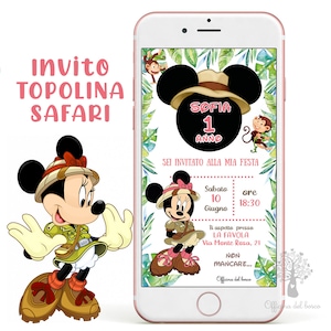 Invito TOPOLINA SAFARI topolino, minnie, mickey mouse  invito festa, invito festa party kit, Battesimo, compleanno, comunione, cresima