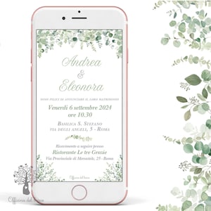 Invito  Eucalipto MATRIMONIO whatsapp -  invito festa cerimonia, save the date, Battesimo, cresima, comunione, compleanno, girasole, peonie