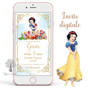 Invito Biancaneve  principesse  festa 1 anno, 2 anni, 3 anni, 4 anni e 5 anni, 6 anni Battesimo, compleanno, comunione, cresima bambina