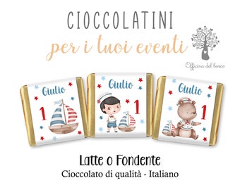 Cioccolatini ORSETTO PALLONCINI con Etichette personalizzate altri temi, evento, cerimonia segnaposto, battesimo, nascita,cresima, comunione