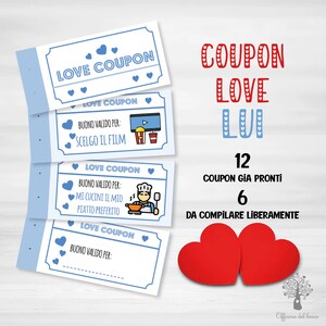 Love Coupon per LUI , da STAMPARE 12 coupon pronti, 6 da compilare, romantici anniversario di matrimonio, Idea Regalo San Valentino, Natale