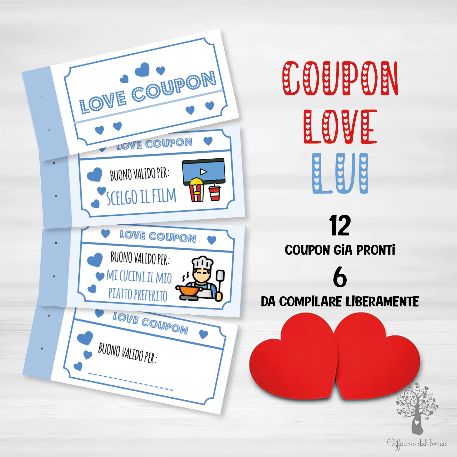 Cupón de amor, 12 cupones listos más 6 para completar, vales