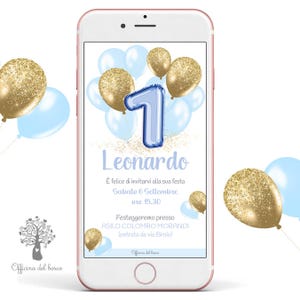 Invito Digitale  PALLONCINI, pastello BAMBINO whatsapp, invito festa, Nascita, Battesimo, compleanno, azzurro, Inviti digitali, palloncino