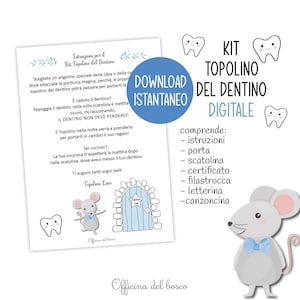 Kit TOPOLINO DEL DENTINO certificato denti, filastrocca dei denti, bambini, kit dentino, denti da latte, fatina dei denti,  fata dei denti