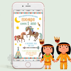 Invito digitale INDIANI CAVALLI  BOHO Tribal Native invito primo compleanno, festa whatsapp,  Battesimo, compleanno, comunione, cresima