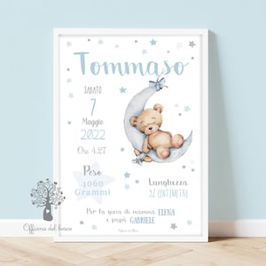 Quadretto Nascita PDF o STAMPA con CORNICE Orsetto nanna Poster ricordo bimbo quadro idea regalo per nascita per bambino e bambina immagine 1