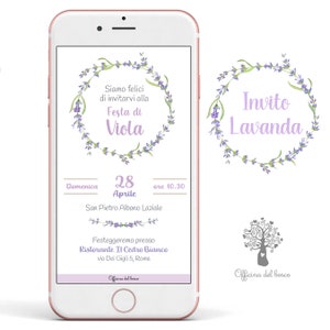 Invito Digitale Ghirlande Peonie, Lavanda, Girasoli  fiori primavera BAMBINA invito festa Nascita, Battesimo, compleanno, rosa, matrimonio
