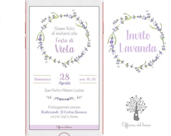 Invito Digitale Ghirlande Peonie, Lavanda, Girasoli  fiori primavera BAMBINA invito festa Nascita, Battesimo, compleanno, rosa, matrimonio