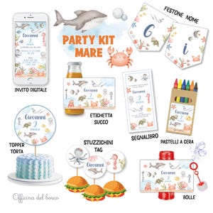 Party Kit Mare - Animali Marini per Compleanno, Battesimo, Bomboniere, Inviti, Segnalibri, Cioccolatini Personalizzati
