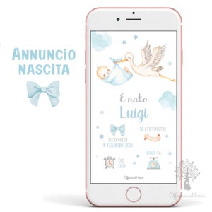 Annuncio Nascita BABY digitale whatsapp - Biglietto nascita - bambino, bambina, rosa o azzurro, bebè, neonato, Nascita