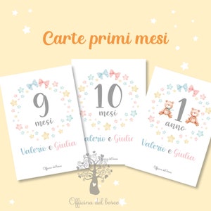 Card  STELLINE per GEMELLI primi mesi del bambino, compi mese, mese per mese, idea regalo card nascita, natale, battesimo, complimese