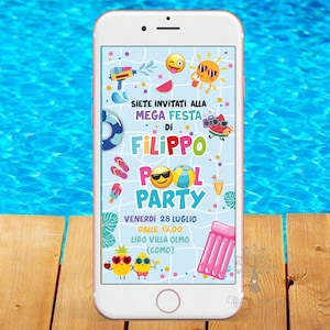 Invito digitale POOL PARTY festa in piscina invito festa whatsapp, 1 anno, 2 anni, Battesimo, compleanno, comunione, cresima