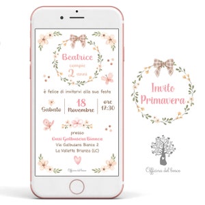 Invito Digitale FIORI PRIMAVERA BAMBINA  whatsapp - Biglietto invito festa  Invito Nascita, Battesimo, compleanno, rosa, Inviti digitali