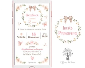 Digital Invitation SPRING FLOWERS BABY GIRL whatsapp - Party invitation card Invitation Birth, Baptism, birthday, pink, Digital invitations