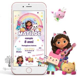 Invito Digitale Casa delle bambole Gabby, cartoni animati, whatsapp invito festa supereroi party kit, compleanno bambina,comunione, cresima