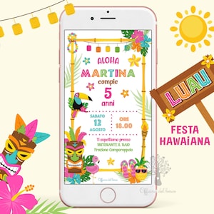 Invito DIGITALE FESTA HAWAIANA luau tropicana Whatsapp compleanno bambini invito festa, festa a tema hawaii Battesimo, compleanno adulti