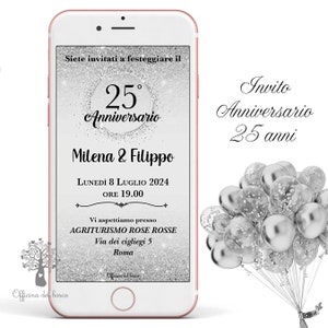 Invito digitale per 25 Anniversario di matrimonio argento, ideale per festeggiare 10 anni, 20 anni, 30 anni, 40 anni, 50 anni, whatsapp
