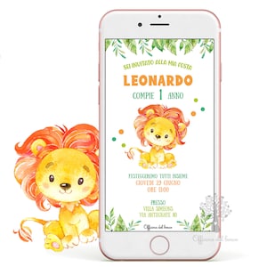 Invito Digitale FESTA LEONE invito whatsapp, Primo compleanno, bambina, bambino, 1 anno, 2 anni, Battesimo, compleanno, comunione, cresima