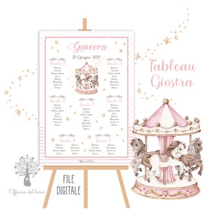 TABLEAU digitale da stampare, Giostra Carosello, segnatavolo, segnaposto Cerimonia, bambino, battesimo, compleanno, comunione, cresima