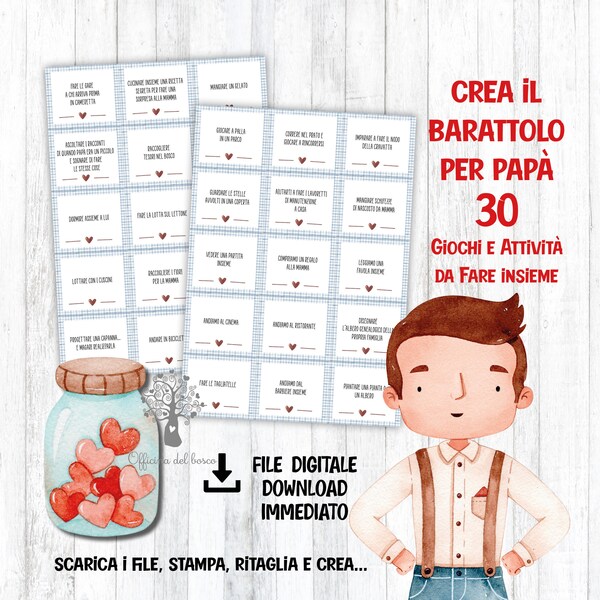 Crea il barattolo per papà, con 30 giochi e attività DIGITALE, festa del papà, compleanno, Natale, super papà, regalo festa del papà