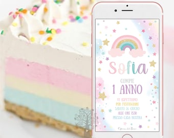 Digital RAINBOW party invitation, party kit, Baptism, birthday, 1st year, 2nd year, birthday invitation, first year