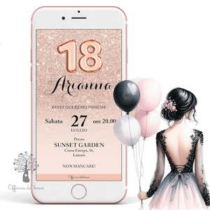 Invito digitale GLITTER rosa, nero, oro, argento,  invito festa, 18 anni, 20 anni, 30 anni, 40 anni, 50 anni compleanno