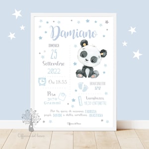 Quadretto Nascita Panda PDF o STAMPA con CORNICE  Poster ricordo bimbo, idea regalo nascita, compleanno, battesimo, natale, primo anno