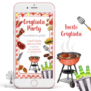 Invito Digitale BBQ GRIGLIATA BARBECUE a casa o al parco o giardino, pasquetta, festa con amici, 1 maggio, grigliatona con amici, birra