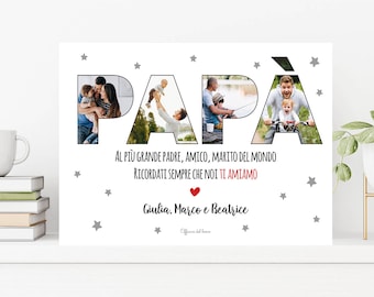 Quadretto con foto SCRITTA o dedica  -  stampabile, Idea regalo per festa del papà, festa della mamma, festa nonni, nome