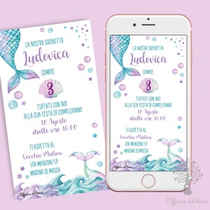 Digital Invitation MERMAID tail Sea, shells, party invitation, Mermaids, Little Mermaid, 1 year, 2 years, Baptism, birthday, communion, confirmation