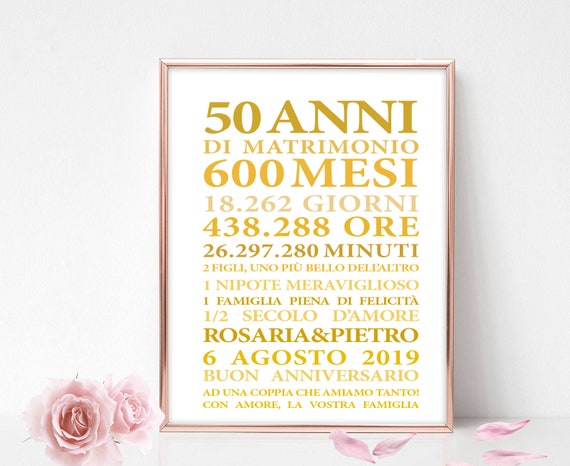 Quadretto Anniversario Di Matrimonio 50 Anni Insieme Etsy