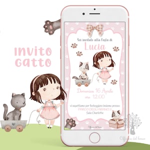 Invito digitale animali della BAMBINA con GATTO invito festa whatsapp, 1 anno, 2 anni, Battesimo, compleanno, comunione, cresima