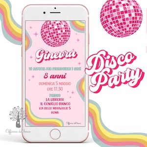 Invito Digitale Festa anni 70, disco party FLUO , BAMBINA, colorato, tanti temi , invito festa  compleanno, comunione, cresima, creativa