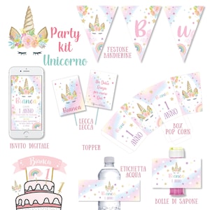Party Kit UNICORNO ARCOBALENO bambina party kit UNICORNO arcobaleno Battesimo, primo compleanno, bambina, 1 anno, 2 anni, bomboniera, invito