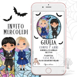Invito digitale MERCOLEDì ADDAMS  dance dance, invito festa whatsapp, Compleanno bambina, Battesimo, compleanno, comunione, cresima