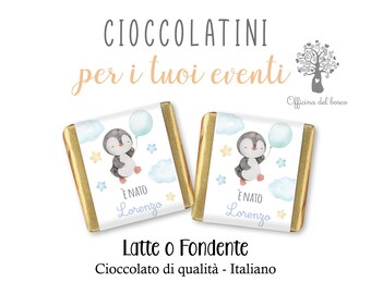 Cioccolatini PINGUINO con Etichette personalizzate altri temi, evento, cerimonia segnaposto, battesimo, nascita,cresima, comunione