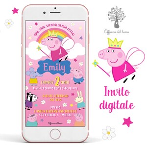Invito digitale Peppa Pig, rosa, BAMBIN0, BAMBINA, Cartoni Animati, invito festa, Battesimo, primo compleanno, compleanno, colorato