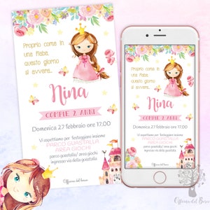Invito PRINCIPESSA o FATINA invito festa DIGITALE whatsapp, 1 anno, 2 anni, 3 anni, 4 anni, 5 anni Battesimo, compleanno, comunione, cresima