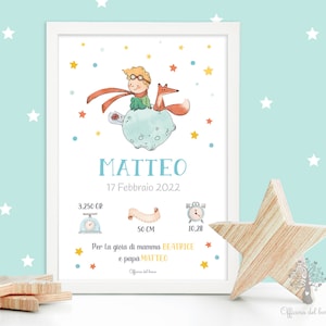 Quadretto Nascita poster Piccolo Principe,  PDF o STAMPA con CORNICE Poster ricordo bimbo - idea regalo per nascita bambina