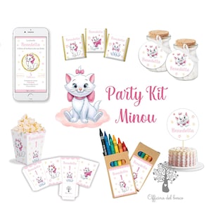 PARTY Kit  minou marie aristogatti,  festa bambina, compleanno, battesimo e primo compleanno tag confettata, banner,cioccolatini, bomboniere