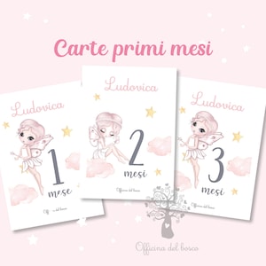 Card  FATINA del bosco incantato primi mesi del bambino, compi mese, mese per mese, idea regalo card nascita, natale, battesimo, complimese