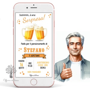Invito digitale PENSIONAMENTO, festa PENSIONE per uomo o donna, Personalizzabile, economico e super veloce per invitare amici e parenti