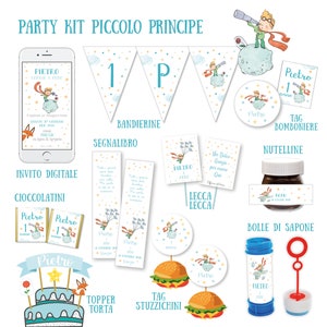 Party Kit PICCOLO PRINCIPE festa per bambino, personalizzabile, tag, menu, invito, battesimo, nascita, compleanno