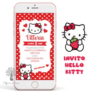 Invito Digitale Hello kitty rosso o rosa, invito festa, 1 anno, 2 anni, 3 anni, 4 anni, 5 anni, 6 anni, 7 anni, 8 anni Battesimo, compleanno