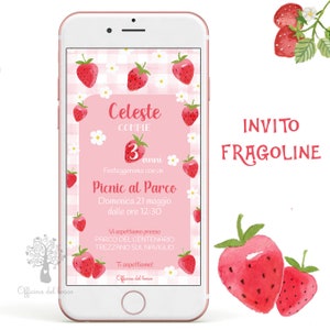 Invito digitale - invito festa - FRAGOLE -  fragola , whatsapp, party kit, Nascita, Battesimo, compleanno, comunione, cresima
