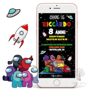 Invito digitale spaziale AMONG US invito festa whatsapp, 1 anno, 2 anni, Battesimo, compleanno, comunione, cresima
