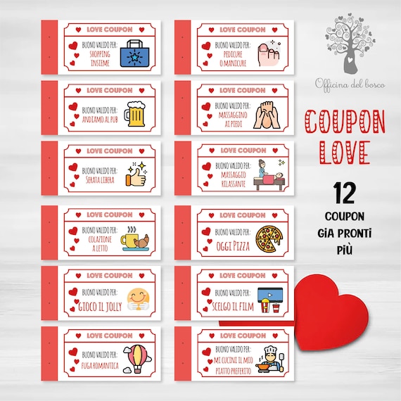 Love Coupon da STAMPARE 12 coupon pronti, 6 da compilare, buoni romantici  anniversario matrimonio, Idea Regalo San Valentino, Natale, regalo -   Portugal