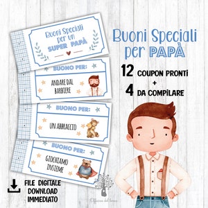 Coupon per un Super Papà DIGITALE  scaricabile 12 coupon, 4 bianchi, festa del papà, buoni regalo anniversario matrimonio, compleanno,Natale