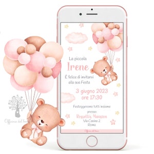 Invito digitale ORSETTO, battesimo, compleanno, comunione, bambino, bambina, invito digitale,  invito compleanno, rosa, azzurro